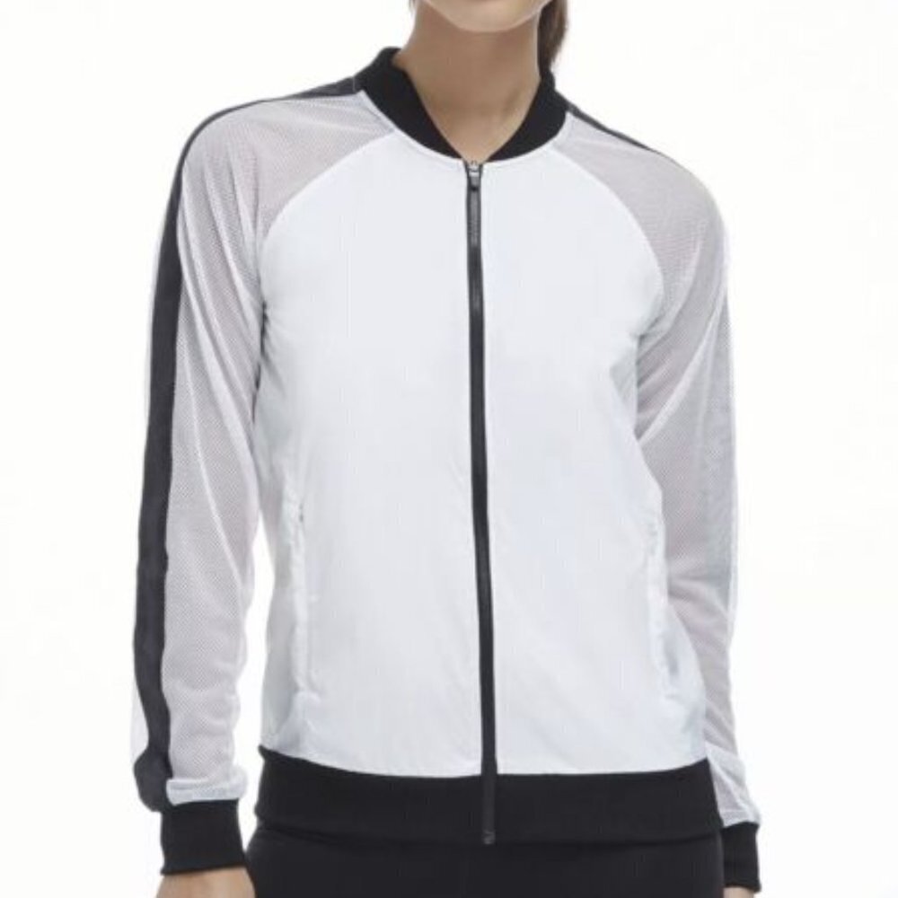 Fabletics Womens White And Black Zip Up Mesh Light Weight Atlanta Jacket Size XS